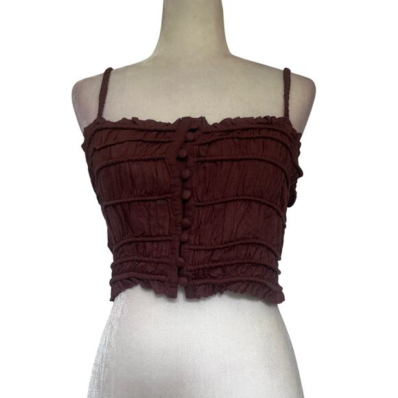 Urban Outfitters Ruch Button Crop Tank Womens Top Sz Med Chocolate Boho Layer - Picture 12 of 12